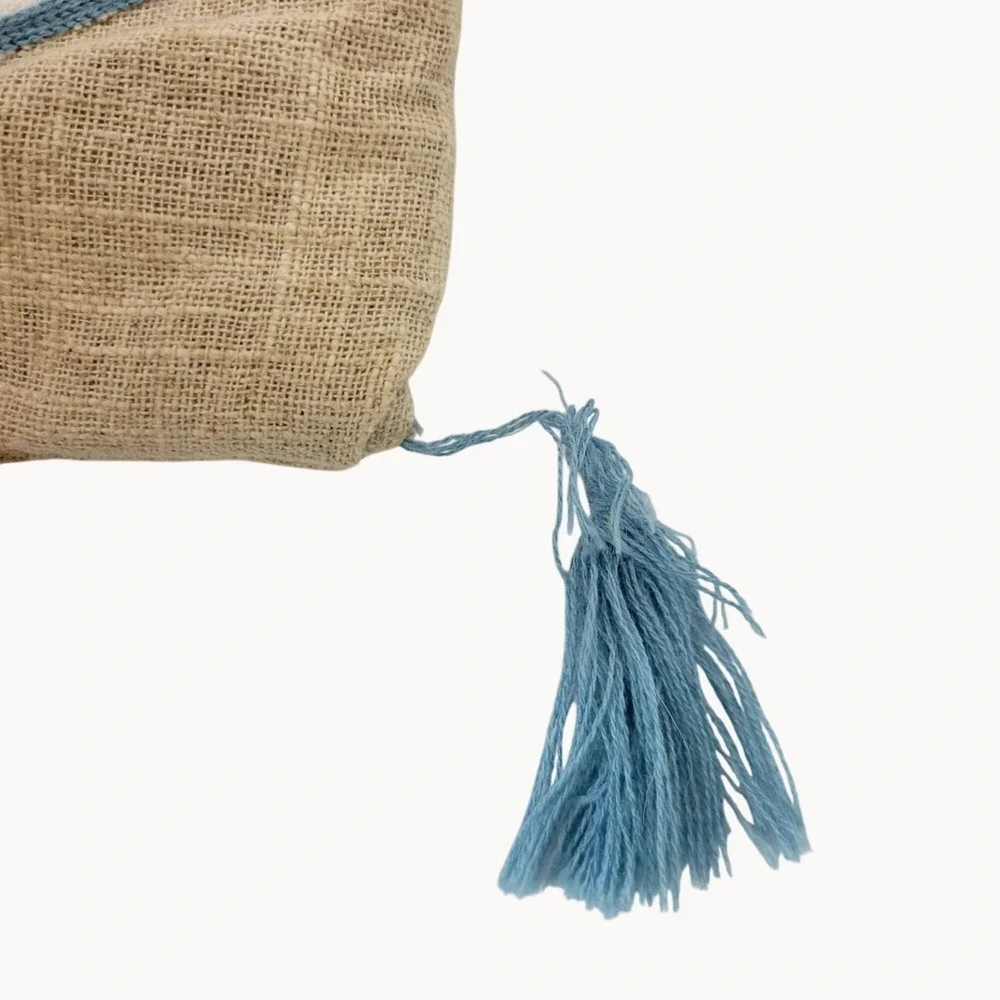 Rectangular Boho Multicolor Mosaic Beige Burlap Blue Tasseled‎ Pillow Sham Cover